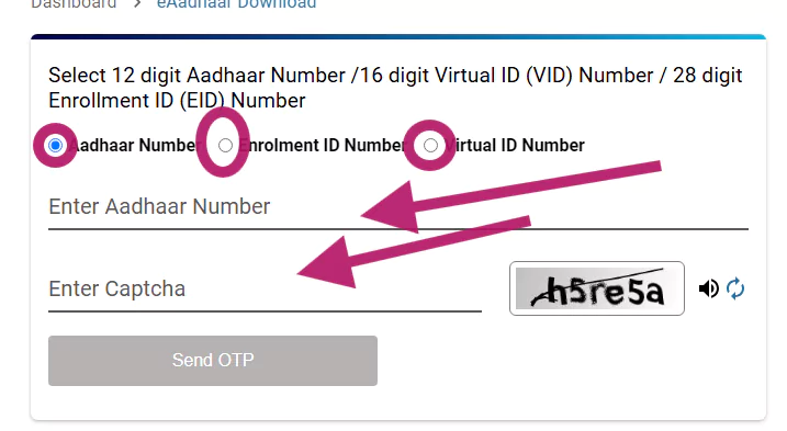 Enter Aadhaar Number and Captcha to Download e-Aadhaar